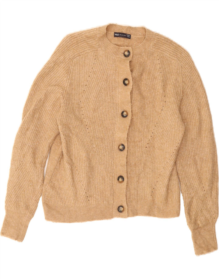 MARKS & SPENCER Womens Cardigan Sweater UK 14 Medium Beige Acrylic Vintage Marks & Spencer and Second-Hand Marks & Spencer from Messina Hembry 