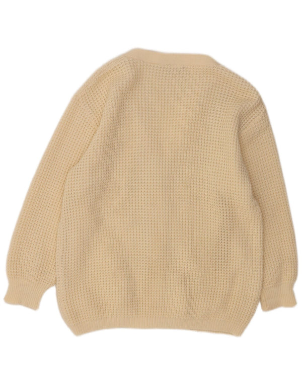 VINTAGE Damen Strickjacke IT 48 XL Off White Polyacryl