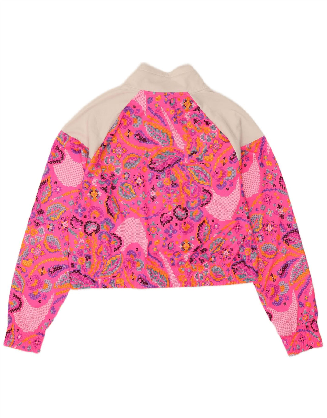 Nike Damen Crop Trainingsanzug Top Jacke UK 16 Großes rosa geometrisches Polyester
