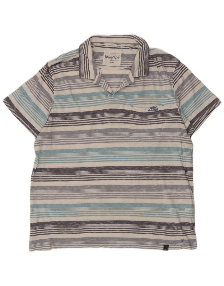 Weird Fish Herren-Poloshirt 2XL, blau gestreift, Baumwolle