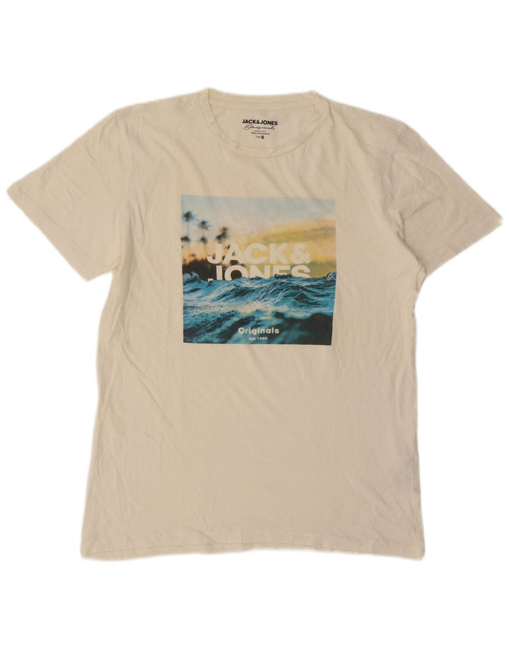 Jack & Jones Herren-T-Shirt mit Grafik, Größe S, weiße Baumwolle