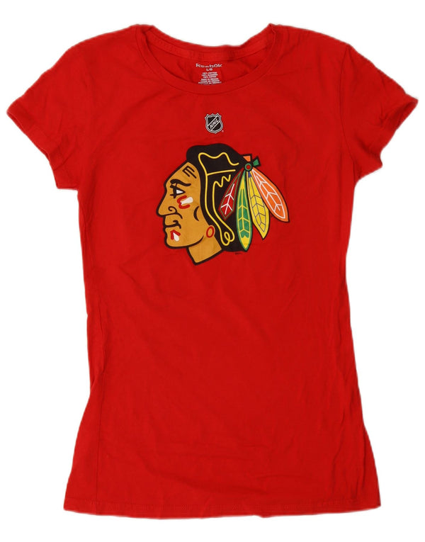 Reebok Damen Chicago Blackhawks Graphic T-Shirt Top UK 14 Large Rot Baumwolle