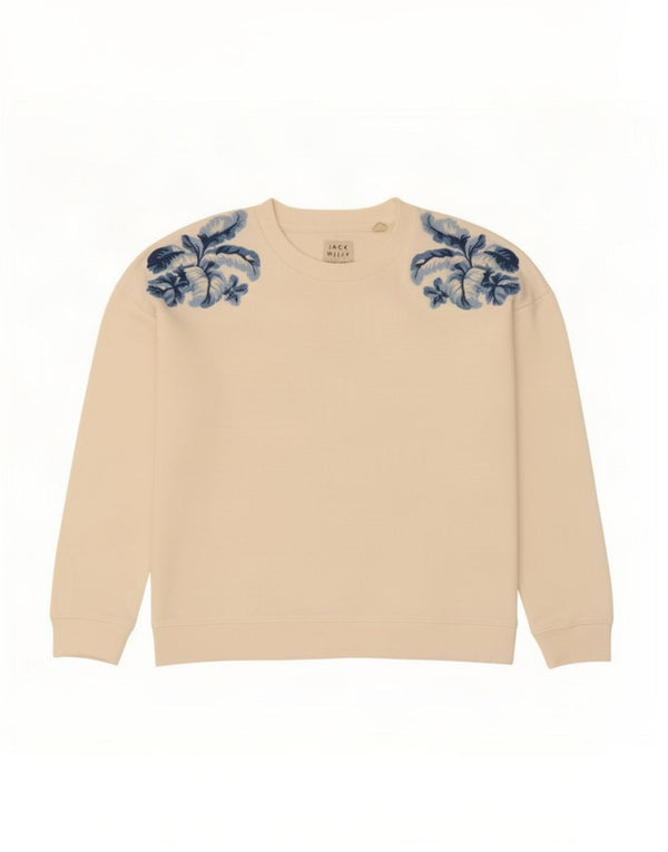 Jack Wills übergroßer Damen-Sweatshirt-Pullover, Größe S, gebrochenes Weiß, Blumenmuster