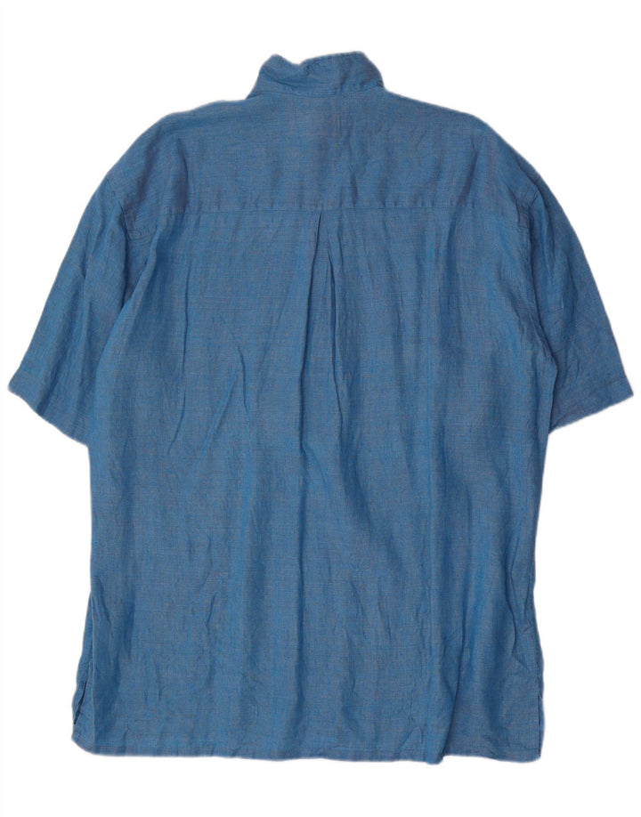 Valentino Herren Kurzarm-Pulloverhemd, Größe 43 17 XL, blaues Leinen