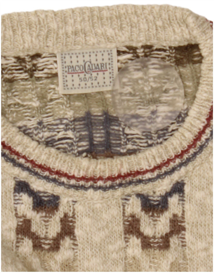 Paco Calvari Herren-Pullover mit Rundhalsausschnitt, Größe 50/52, mittelbeige, geometrisch