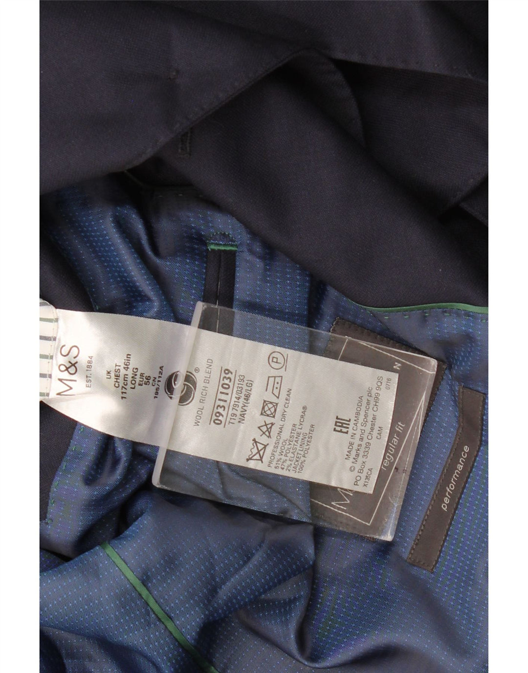 Marks & Spencer Herren-Blazer mit 2 Knöpfen, UK 46 3XL, Marineblau, klassisch