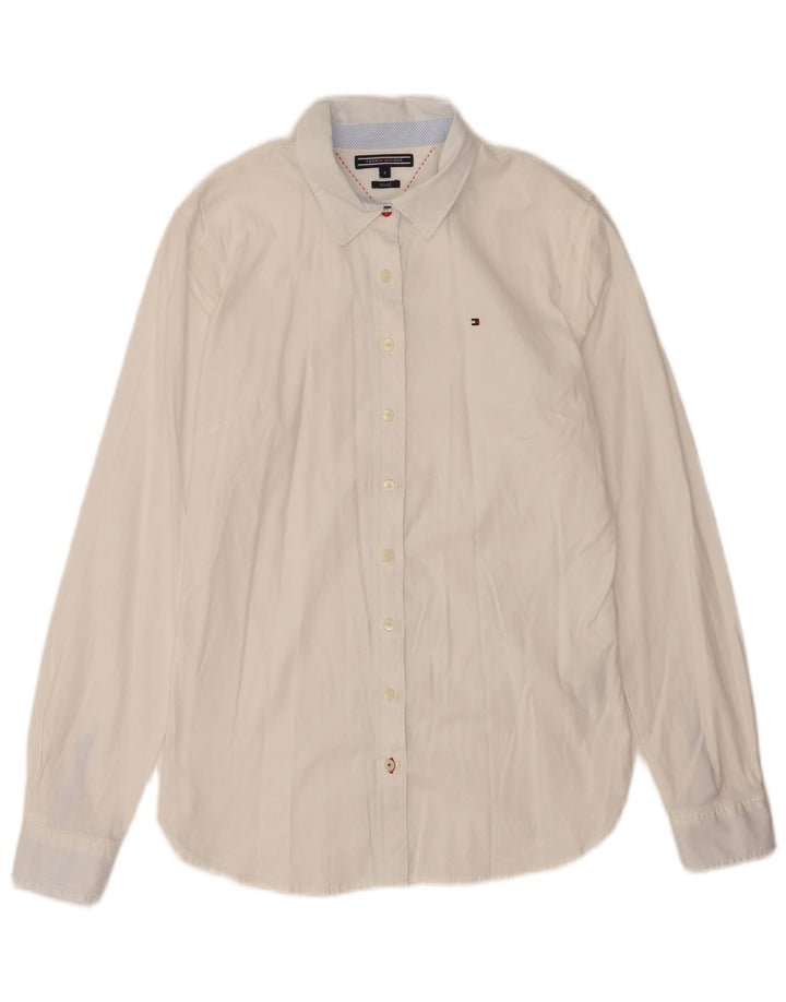 Tommy Hilfiger Damen-Hemd, tailliert, US 8, mittelweiße Baumwolle