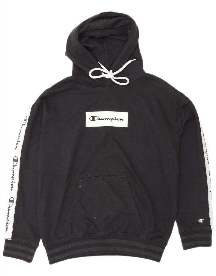 CHAMPION Herren-Kapuzenpullover mit lockerer Passform und Grafik, XS, schwarze Farbblock-Baumwolle