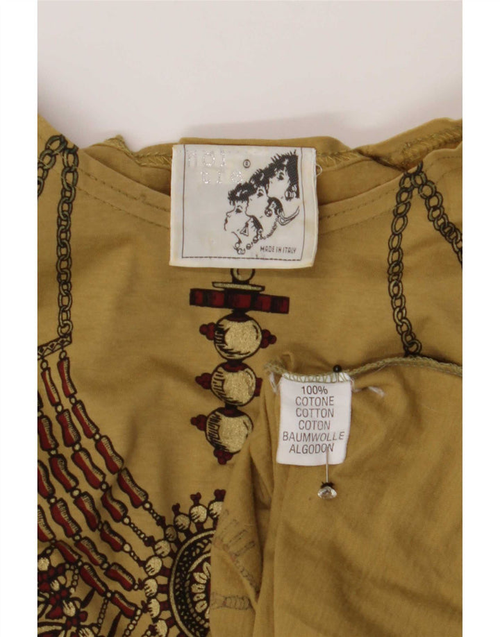 Vintage Damen T-Shirt mit abstraktem Muster und Grafik, Größe 46, Braun