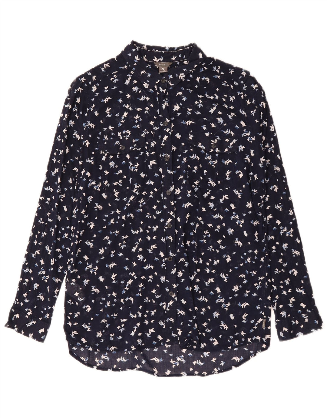 Eddie Bauer Womens Abstract Pattern Shirt UK 16 Large Marineblau Baumwolle