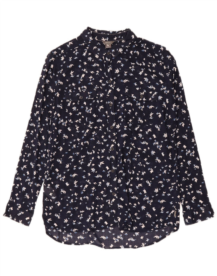 Eddie Bauer Womens Abstract Pattern Shirt UK 16 Large Marineblau Baumwolle