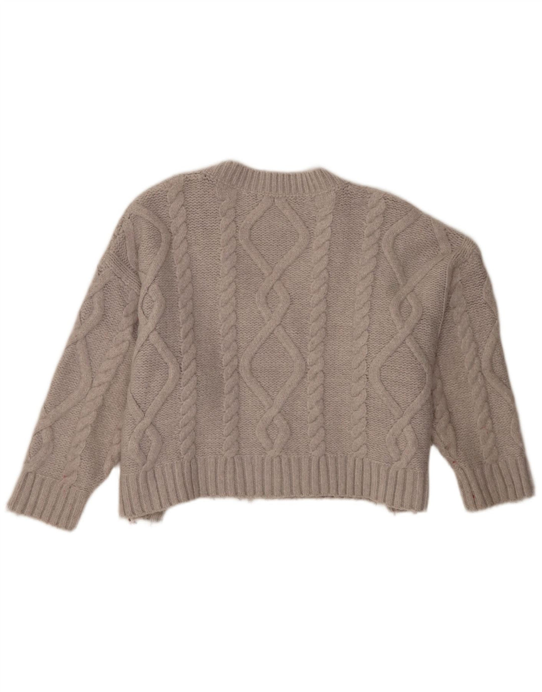 Zara Damen Crop Übergroßer Pullover mit V-Ausschnitt UK 14 Mittelgraues Acryl