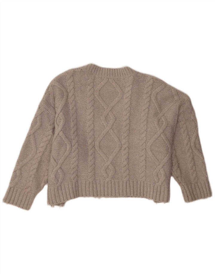 Zara Damen Crop Übergroßer Pullover mit V-Ausschnitt UK 14 Mittelgraues Acryl