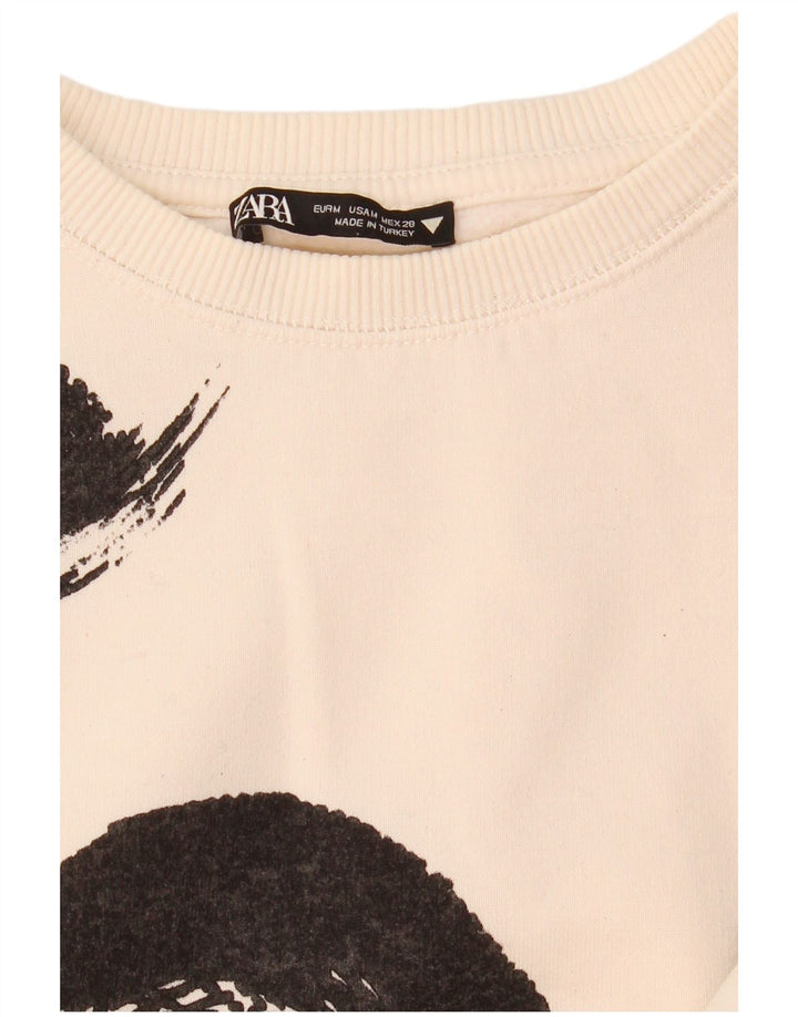Zara Damen Crop Sweatshirt Pullover UK 14 Mittelweiß Farbblock