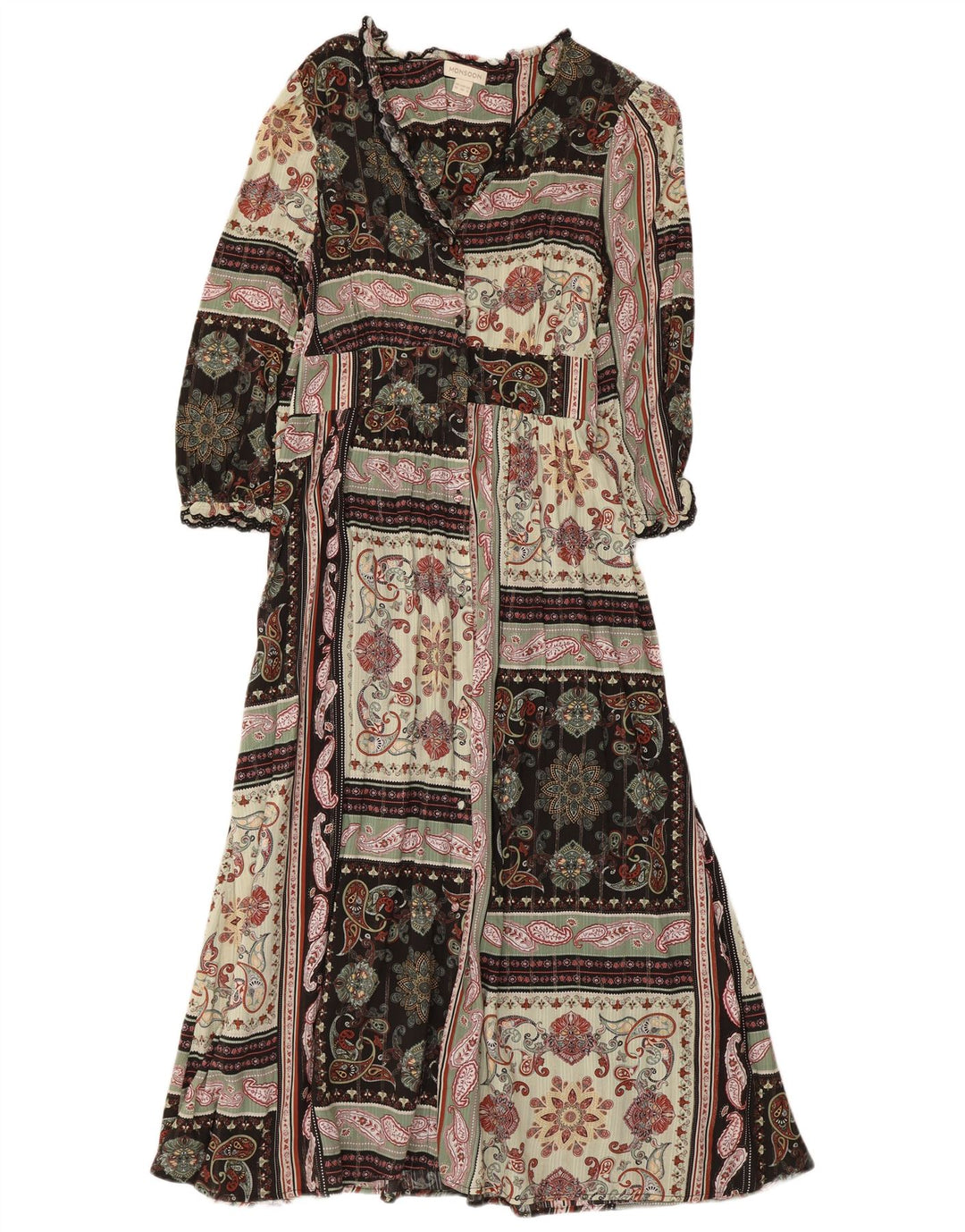 Monsoon Damen-Maxikleid mit 3/4-Ärmeln, Größe S, mehrfarbig, Patchwork