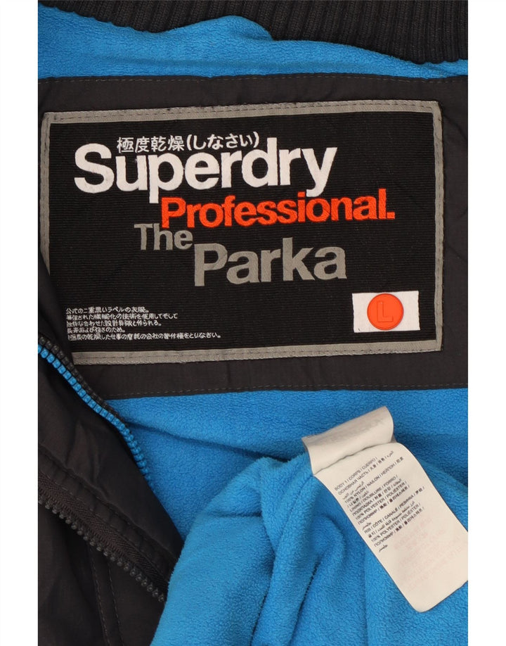 Superdry Herren-Parka mit Kapuze, UK 40, Größe L, schwarzes Nylon