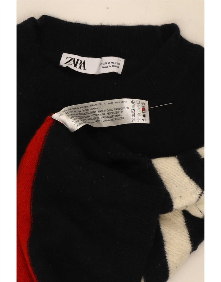 Zara Damen Crop Turtle Neck Pullover Pullover UK 14 Mittel Marineblau gestreift