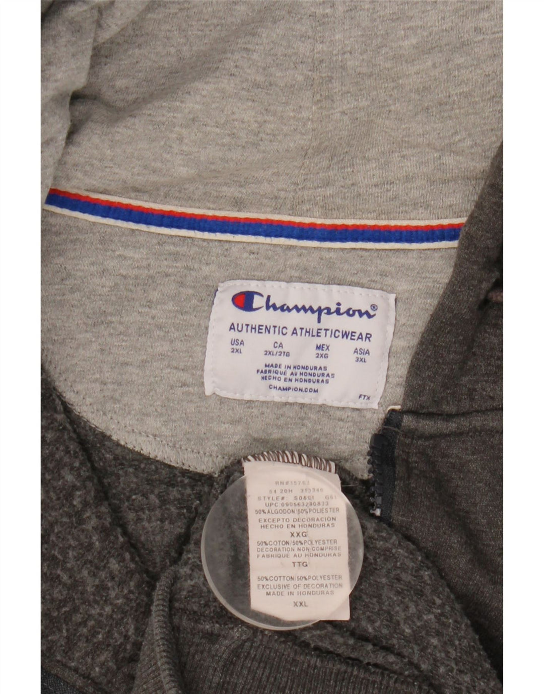 Champion Herren-Kapuzenpullover mit Reißverschluss, 2XL, graue Baumwolle