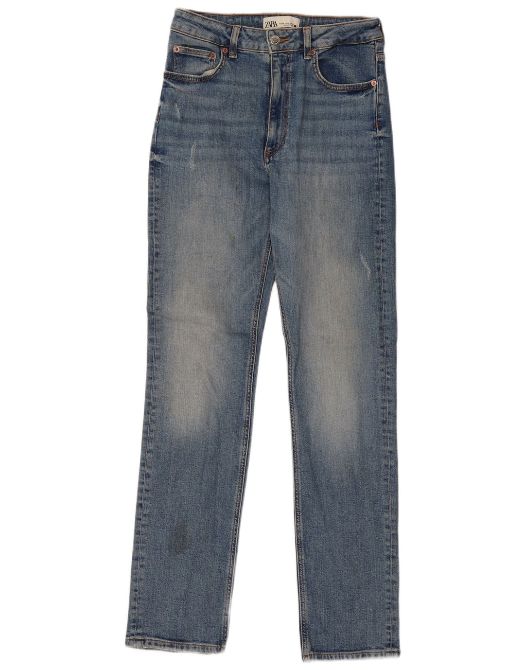 ZARA Damen Distressed Straight Jeans EU 36 XS W26 L32 Blau