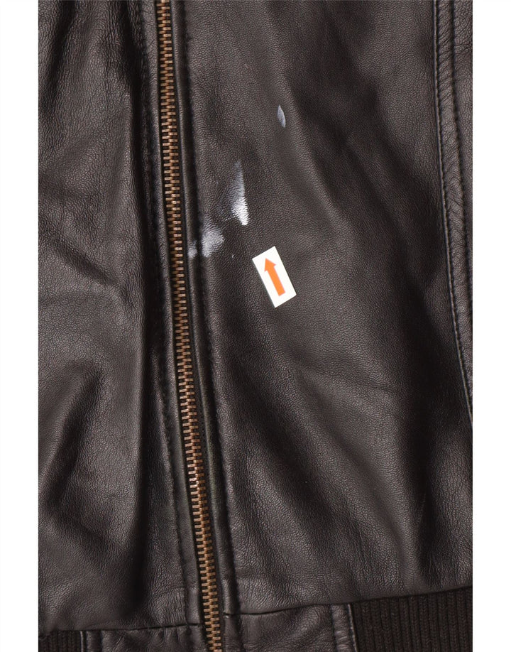 ZARA Mens Bomber Leather Jacket UK 40 Large Black Leather