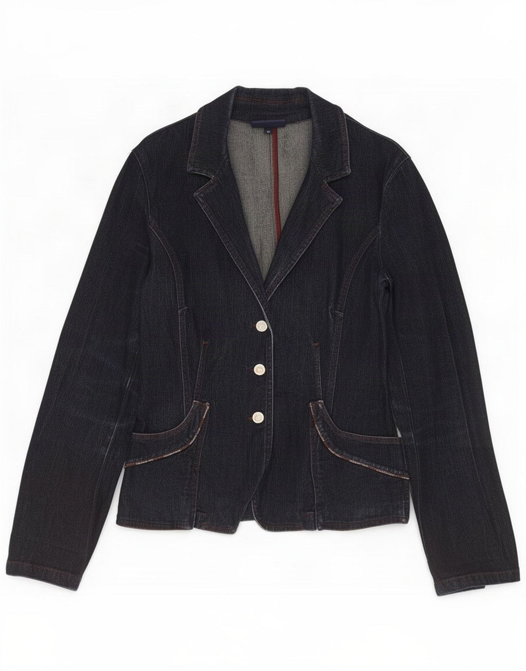 Trussardi Jeans Damen 3-Knopf-Denim-Blazer-Jacke IT 46 Large Marineblau