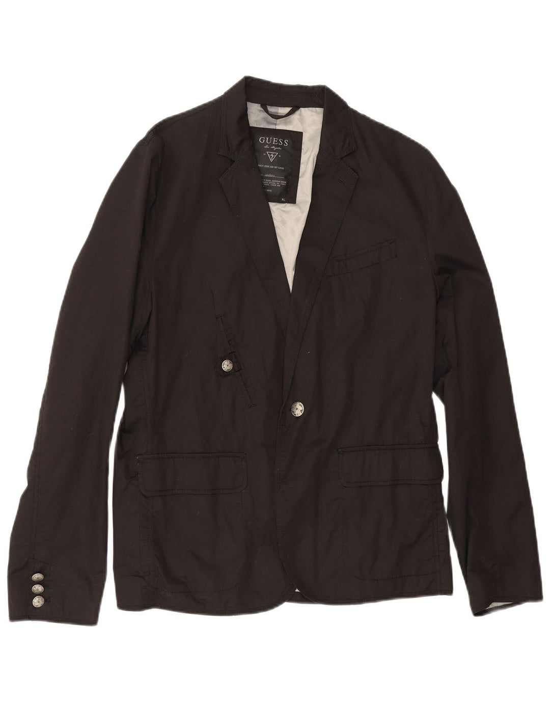 Guess Herren-Blazer mit 1 Knopf, UK 42, XL, schwarze Baumwolle