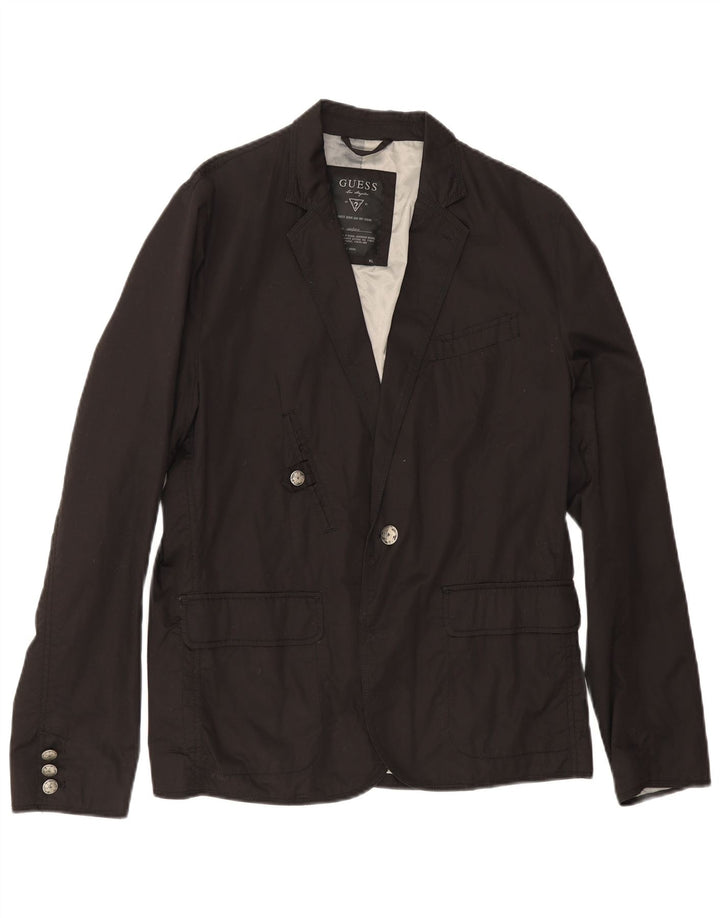 Guess Herren-Blazer mit 1 Knopf, UK 42, XL, schwarze Baumwolle