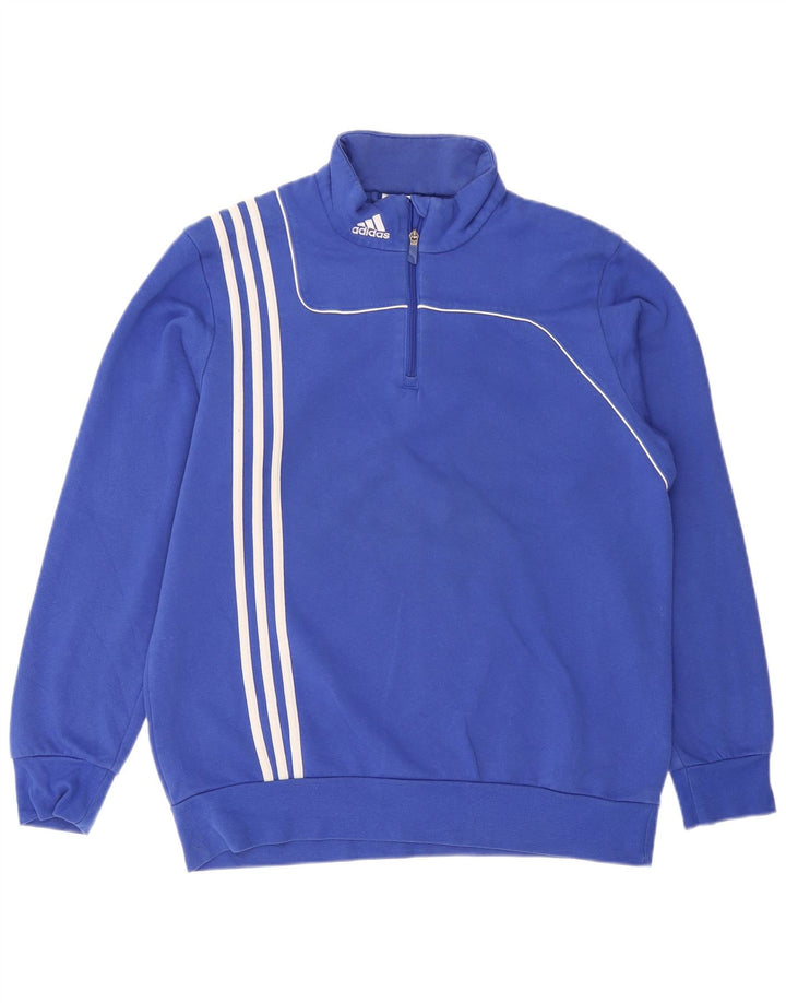 Adidas Herren-Sweatshirt mit Reißverschluss am Hals, groß, aus blauer Baumwolle