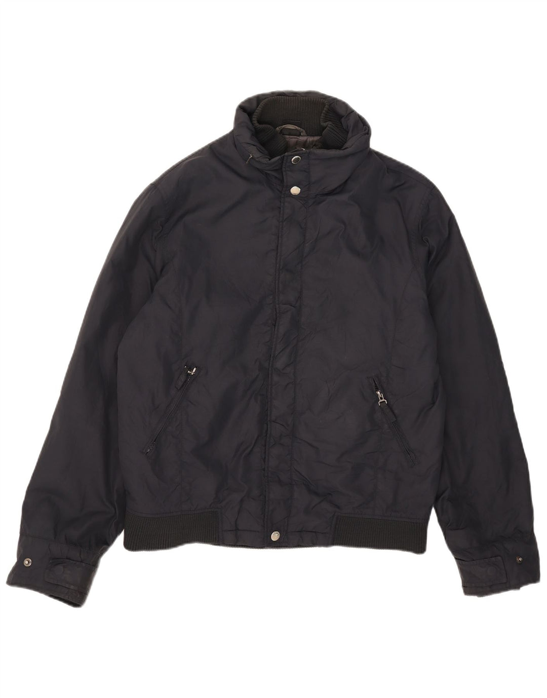 Zara Herren-Jacke mit Kapuze, gepolstert, Größe 40, groß, marineblaues Nylon