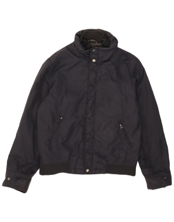 Zara Herren-Jacke mit Kapuze, gepolstert, Größe 40, groß, marineblaues Nylon