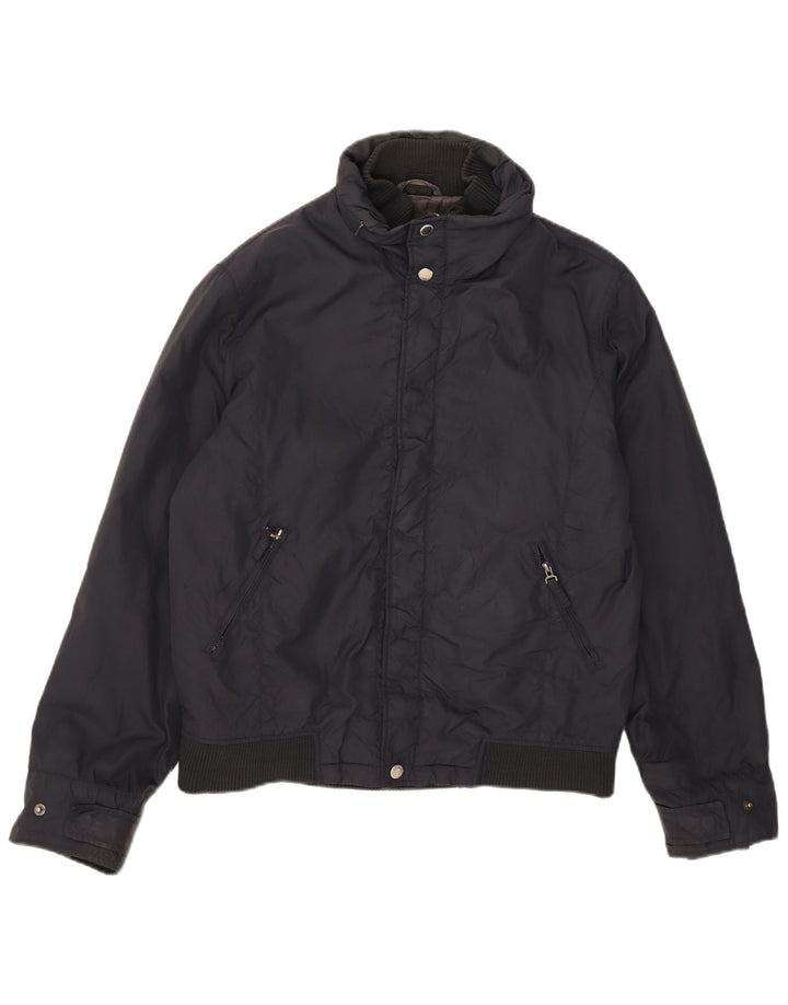 Zara Herren-Jacke mit Kapuze, gepolstert, Größe 40, groß, marineblaues Nylon