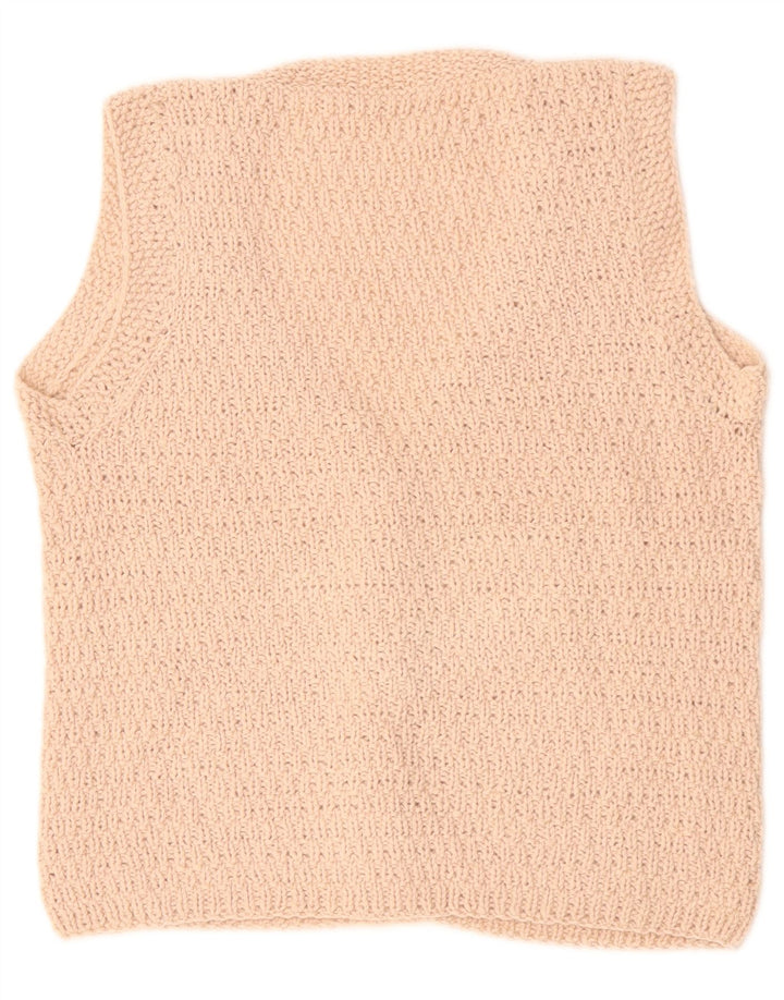 VINTAGE Ärmelloser Damen-Cardigan-Pullover UK 14 Mittelbeige