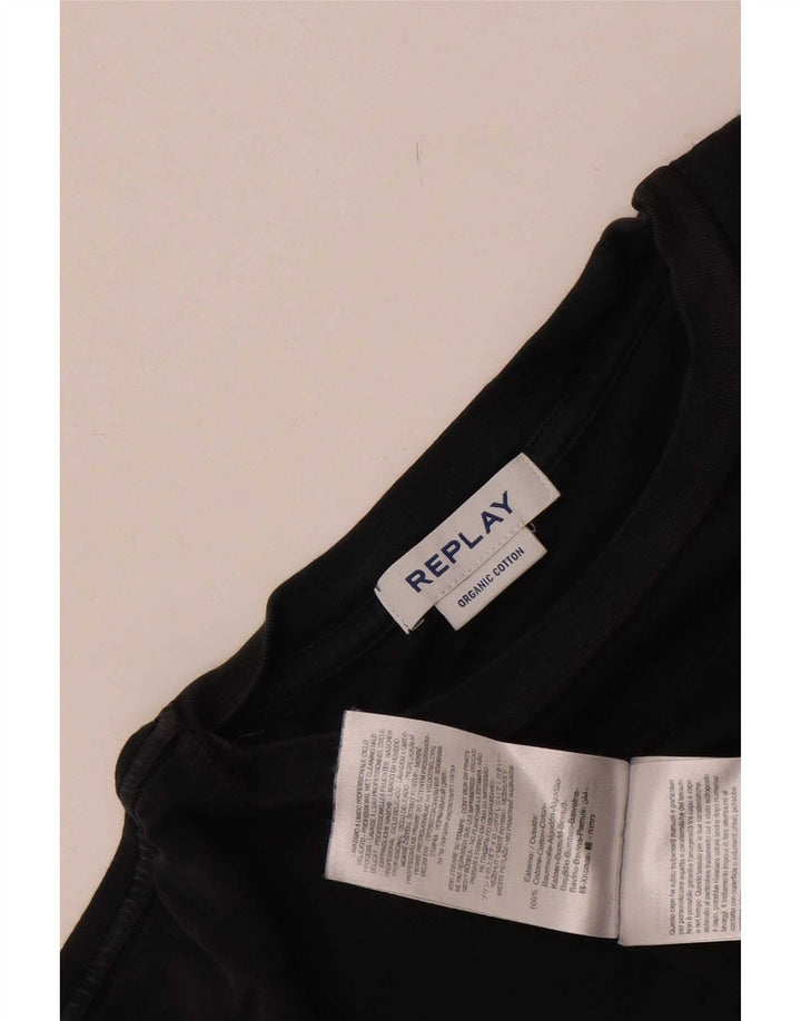 Replay Herren-T-Shirt mit Grafik, Größe L, aus schwarzer Baumwolle