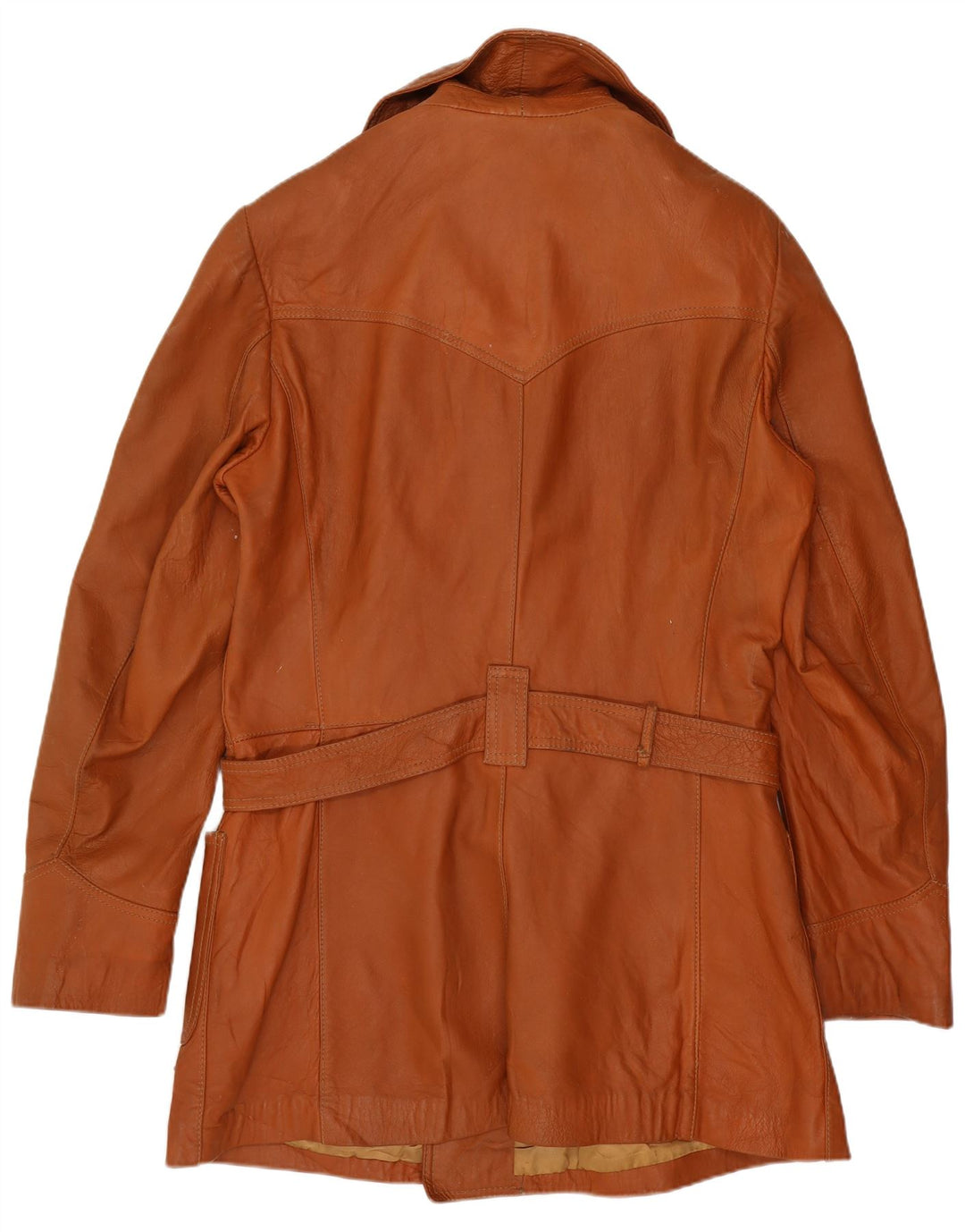 Vintage Damen Zweireihiger Ledermantel UK 14 Mittelbraun