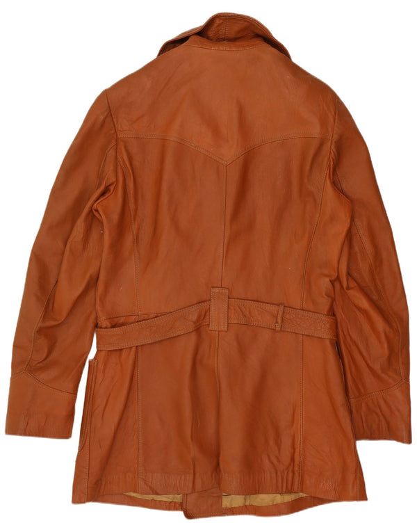 Vintage Damen Zweireihiger Ledermantel UK 14 Mittelbraun
