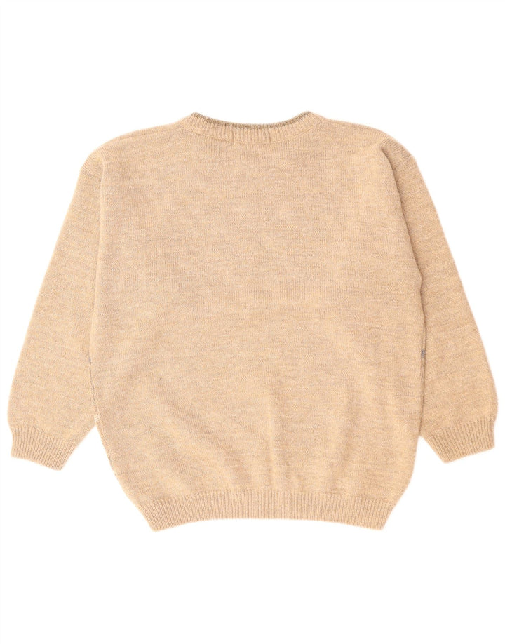 Vintage Herren-Pullover mit Rundhalsausschnitt, Mittelbeige, Fair-Isle-Acryl