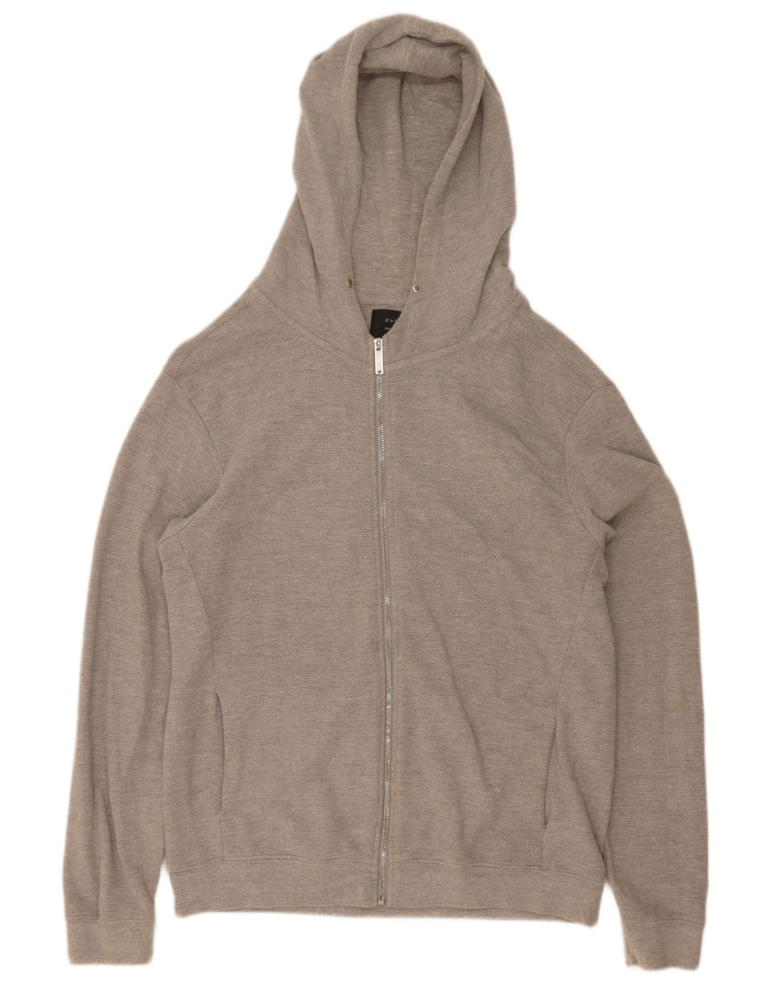 Zara Herren-Kapuzenpullover mit Reißverschluss, XL, graue Baumwolle