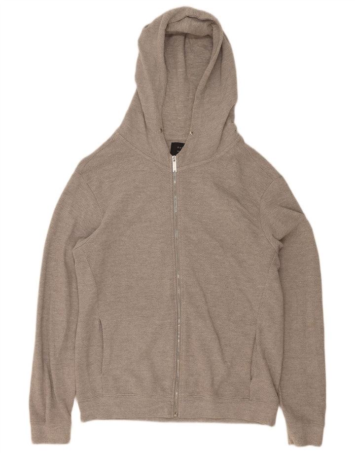 Zara Herren-Kapuzenpullover mit Reißverschluss, XL, graue Baumwolle