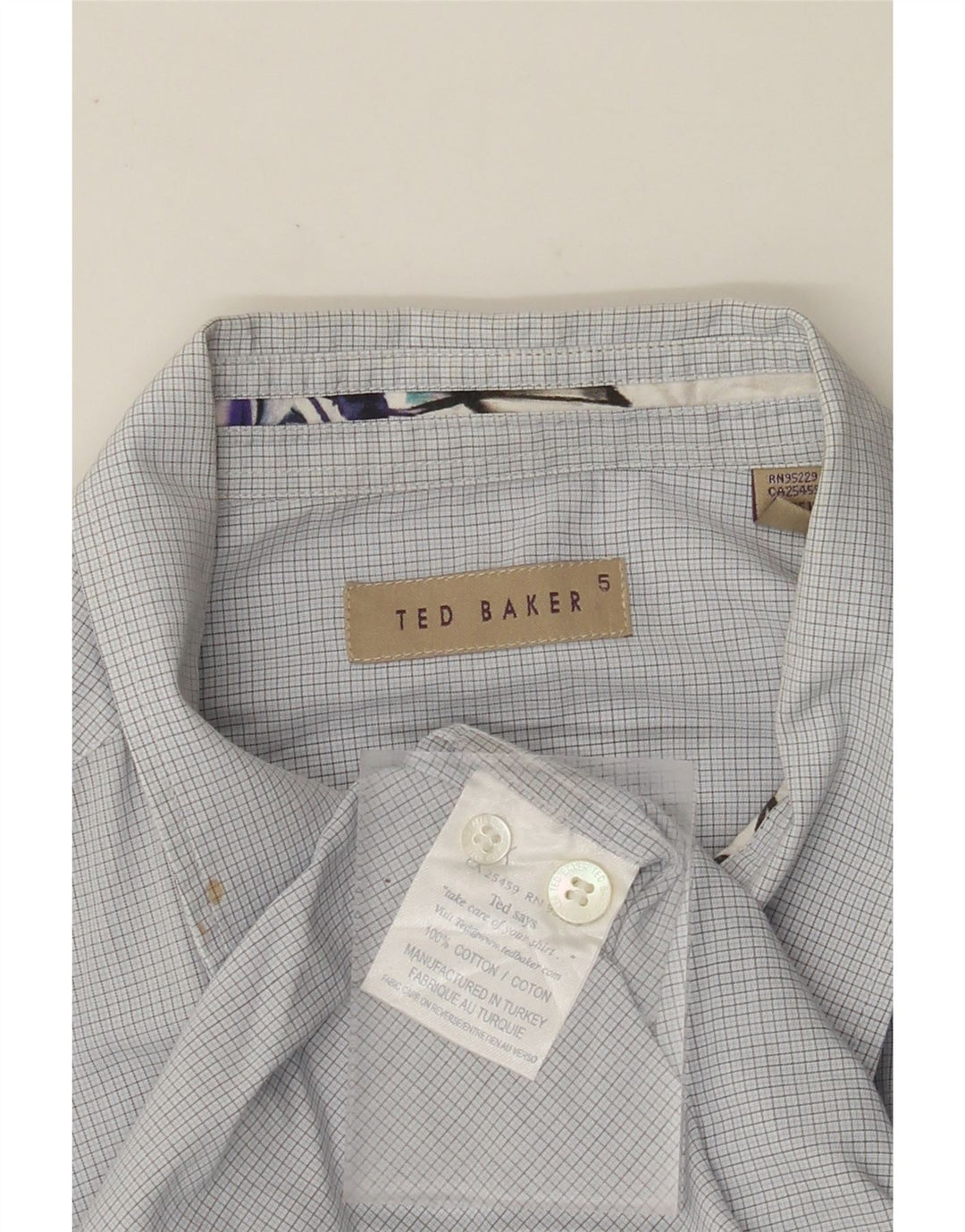 TED BAKER Herrenhemd Größe 5 XL, blaue Gingham-Baumwolle