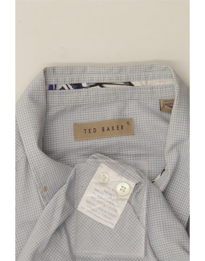 TED BAKER Herrenhemd Größe 5 XL, blaue Gingham-Baumwolle