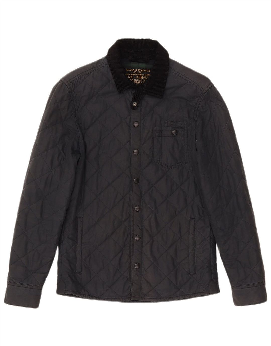 ALL SAINTS Mens Quilted Jacket UK 34 XS Navy Blue Cotton