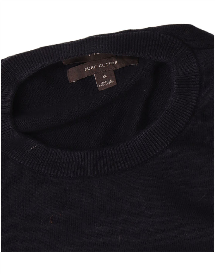 Marks & Spencer Herren-Pullover mit Rundhalsausschnitt, XL, marineblaue Baumwolle