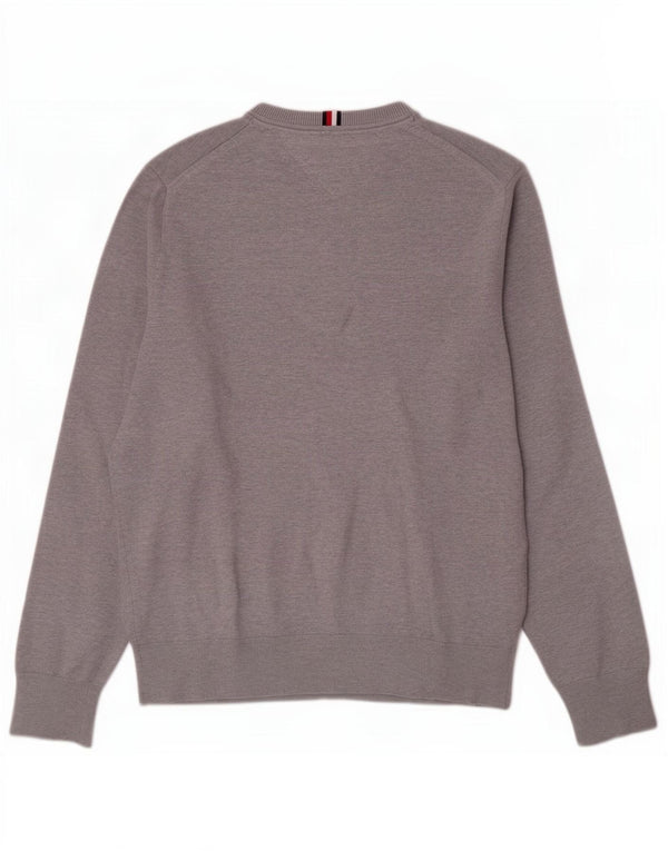Tommy Hilfiger Herren-Pullover mit Rundhalsausschnitt, mittelgraue Baumwolle