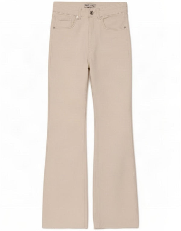 Zara Damen Flare Cropped Jeans EU 36 XS W26 L24 Weiße Baumwolle