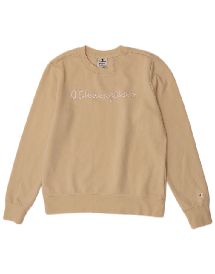 Champion Womens Graphic Sweatshirt Pullover UK 12 Mittelgelbe Baumwolle