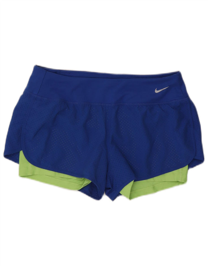 Nike Damen Dri Fit Sport Shorts UK 14 Mittelblaues Colourblock-Polyester