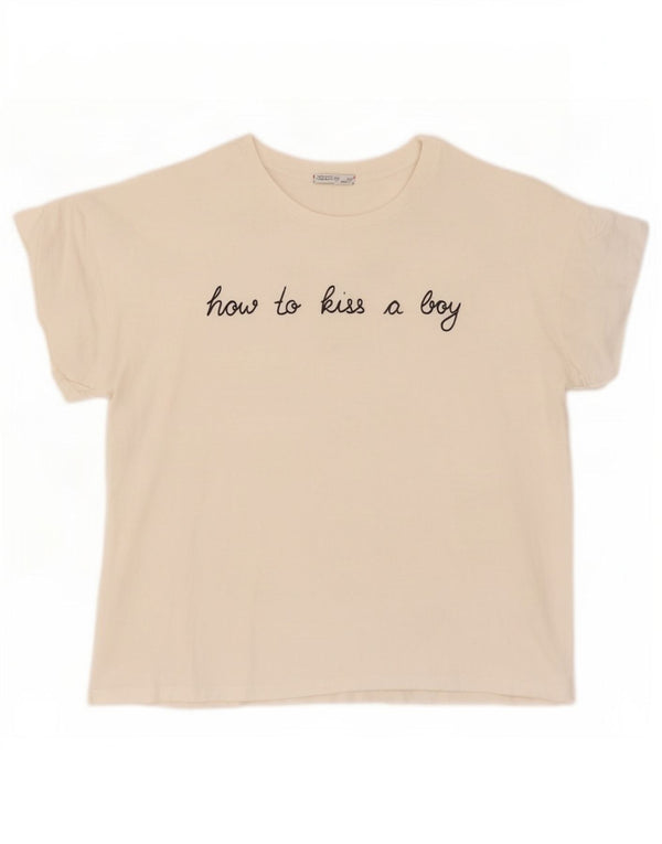 Übergroßes Grafik-T-Shirt-Oberteil von Zara für Damen, UK 10, Größe S, Weiß