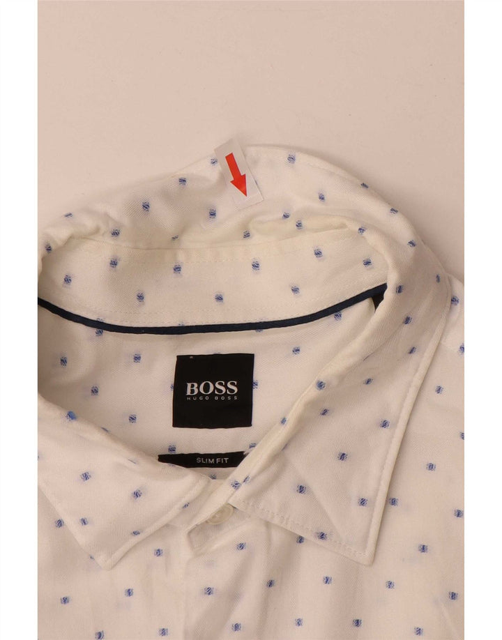 Hugo Boss Herren-Slim-Fit-Hemd, groß, weiß gefleckte Baumwolle