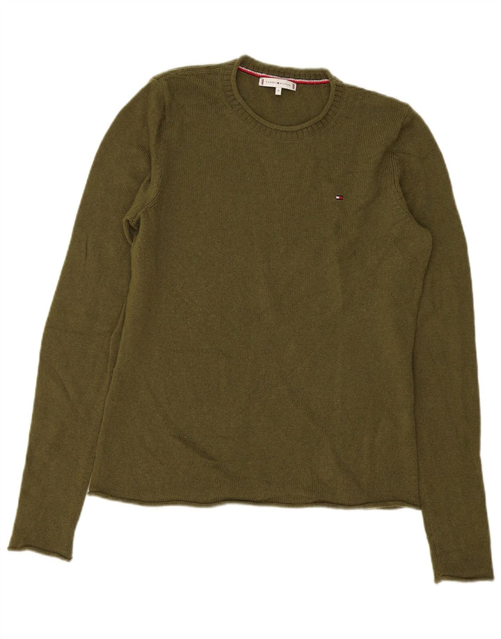 Tommy Hilfiger Damen-Pullover mit Rundhalsausschnitt, UK 12, mittlere Khaki-Wolle