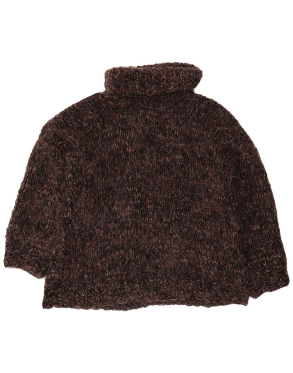 VINTAGE Übergroßer Rollkragenpullover für Damen UK 22 3XL Braun gefleckt